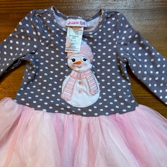 Jessica Ann gray pink polka dot snowman tutu shirt SIZE 2T