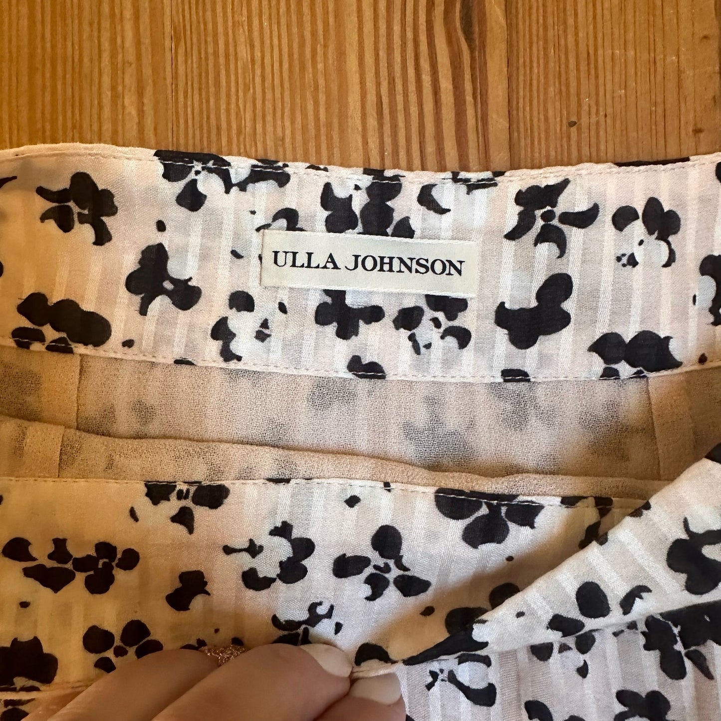 Ulla Johnson silk set ruffled black white floral pleated skirt and blouse SIZE 2
