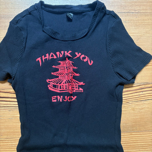 Shein black red Chinese takeout short sleeve ribbed midi dress SIZE XL