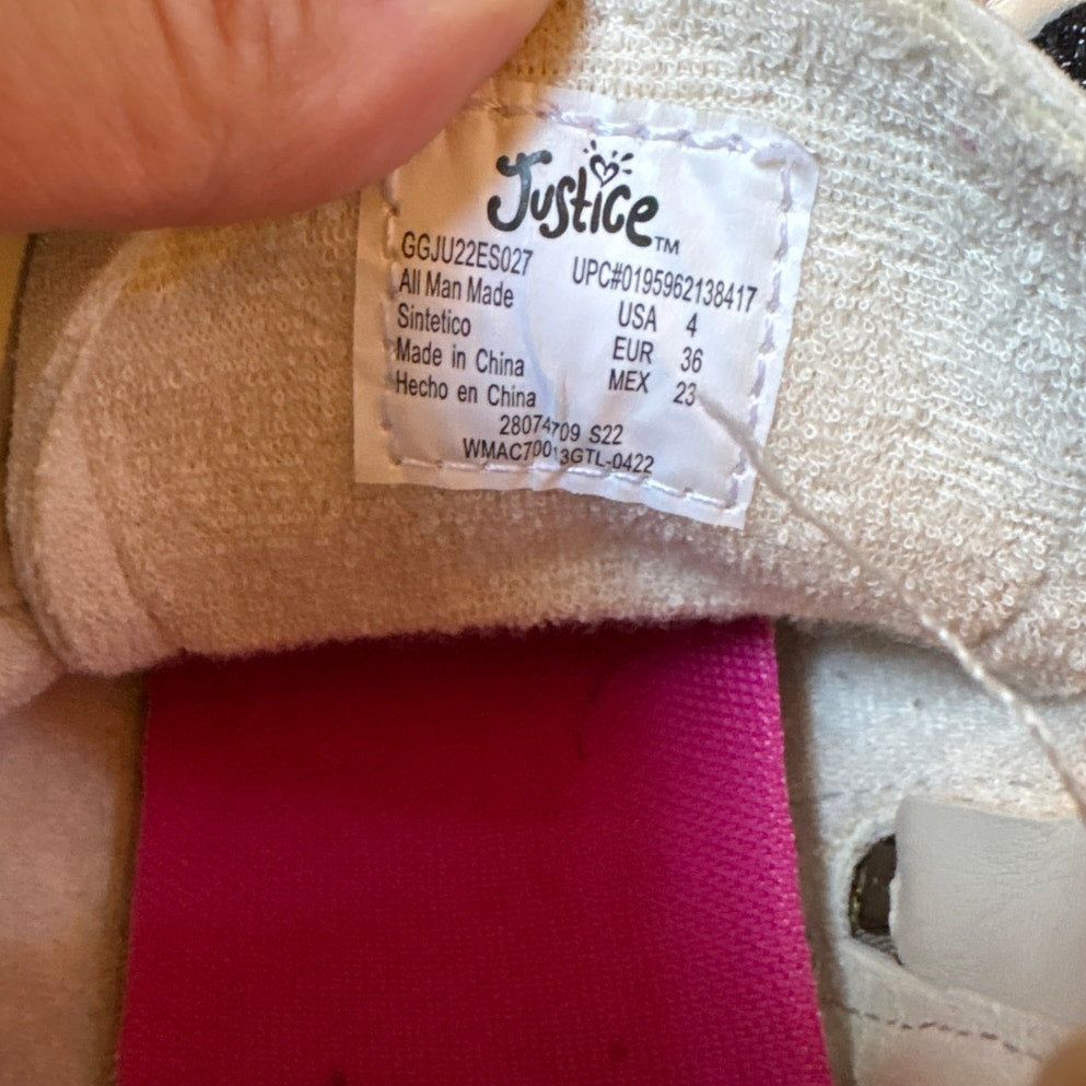 Justice Sport metallic gold glitter high top zipper side girls sneakers SIZE 4