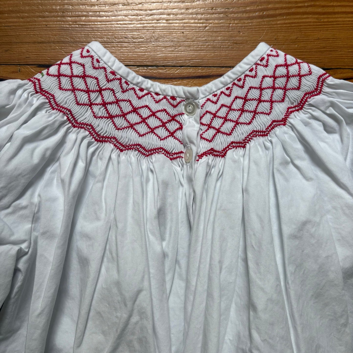 Shrimp & Grits Kids white cotton red smocked long sleeve shirt SIZE 7