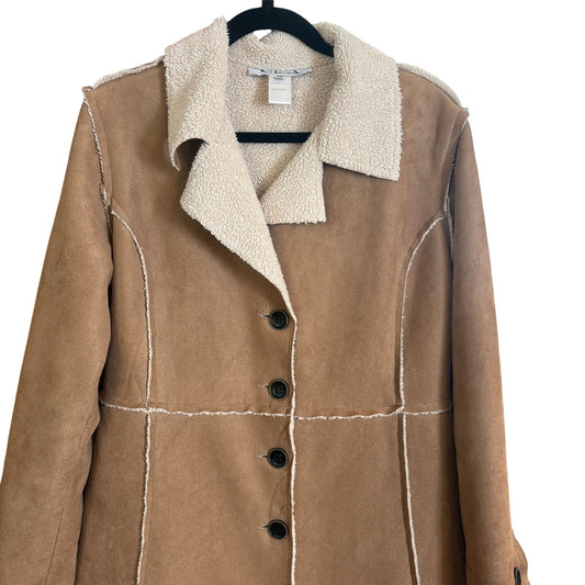 Villarreal tan camel faux suede y2k button trench coat SIZE M