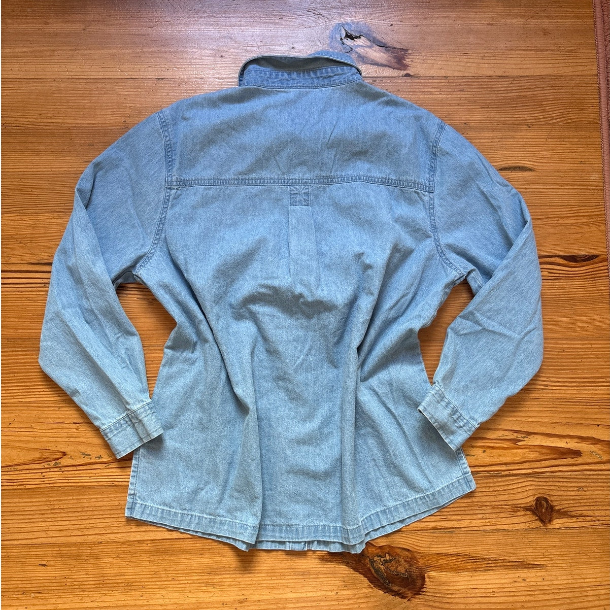 Passion light blue denim birdhouses bird embroidered button up shirt SIZE L