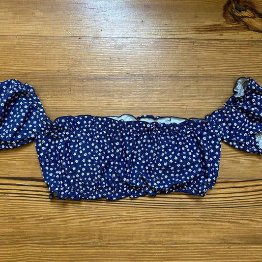 Shein navy blue white polka dot cheeky ruffle off shoulder bikini SIZE M