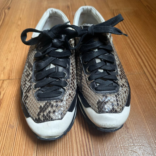 Lanvin brown snakeskin white blue accent leather sneakers SIZE 36/5.5, 6