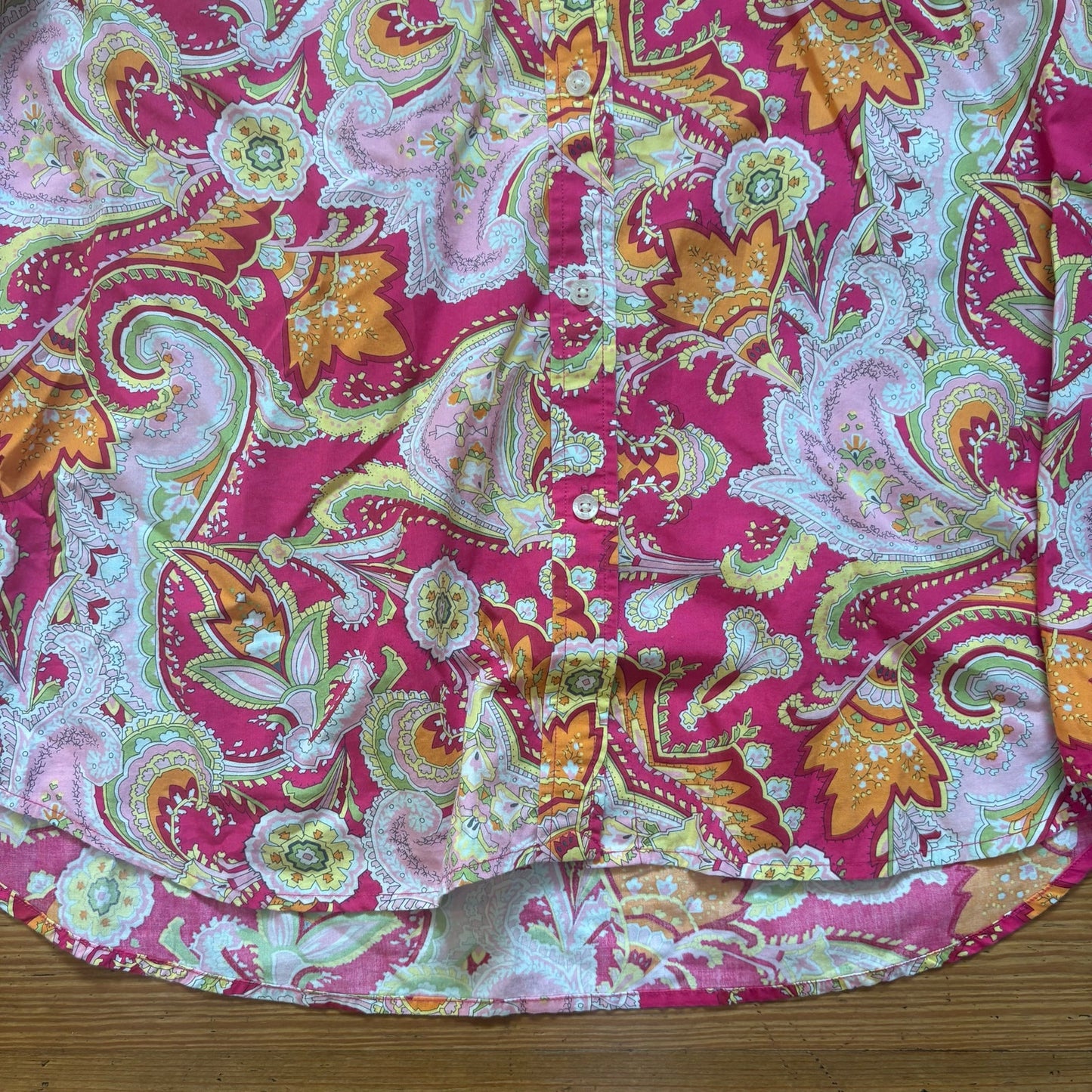 Ralph Lauren red pink paisley quarter sleeve button up womens shirt SIZE L