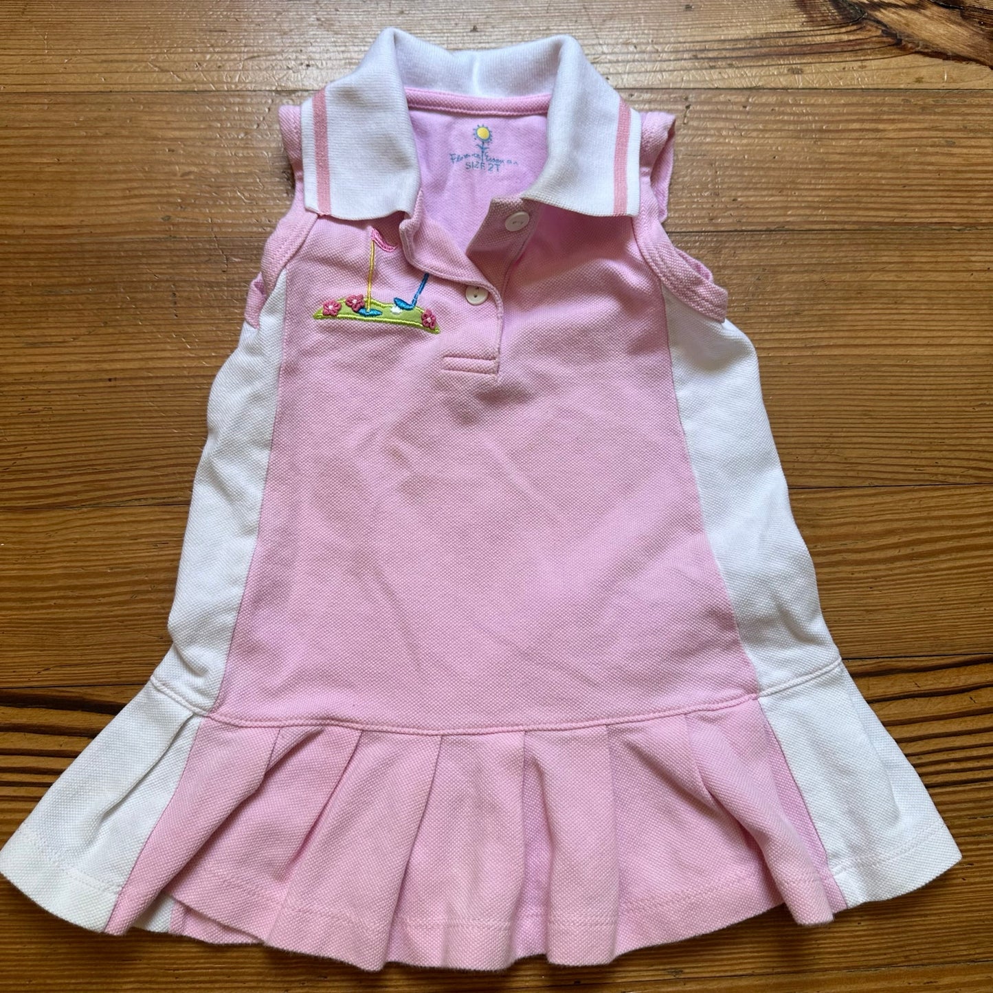 Florence Eiseman pink white polo tank golf embroidered dress SIZE 2T