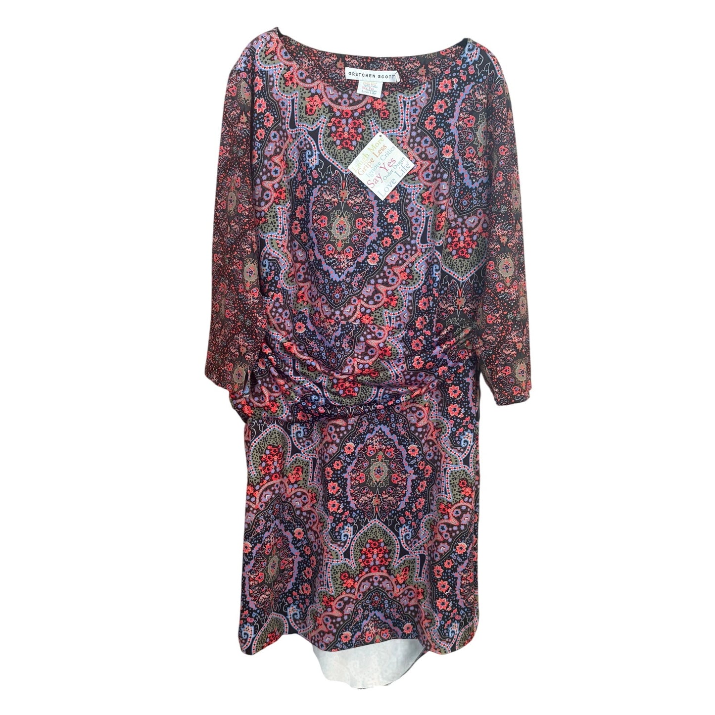 NWT Gretchen Scott purple paisley jersey quarter length sleeve dress SIZE XL