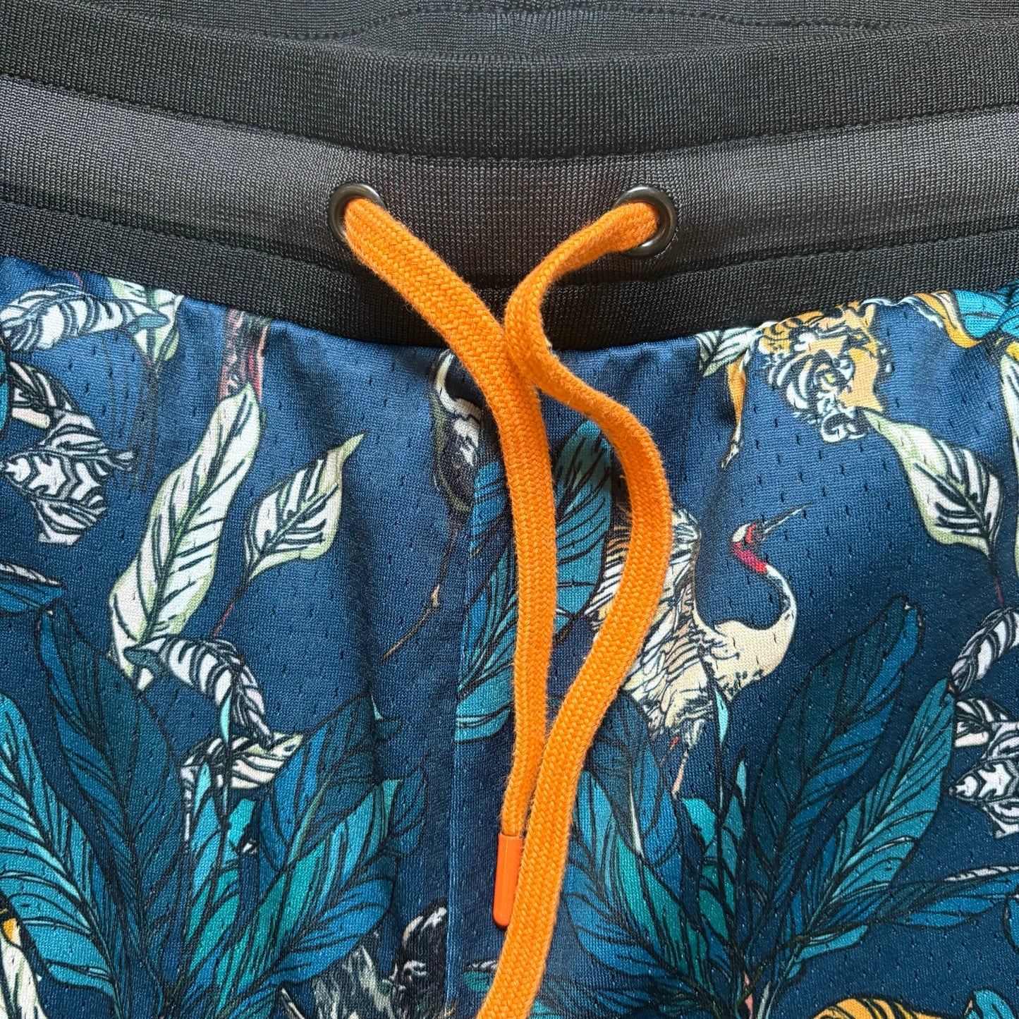 Maison Article blue tiger foliage double lined mens drawstring shorts SIZE XL