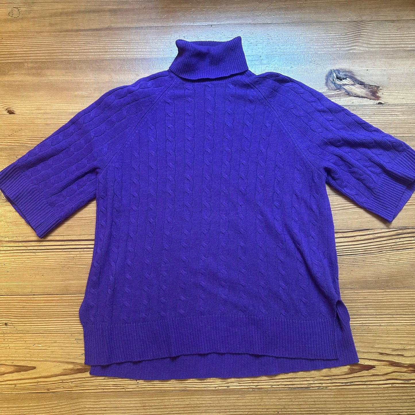 Ralph Lauren purple wool blend cable oversized quarter sleeve sweater SIZE M