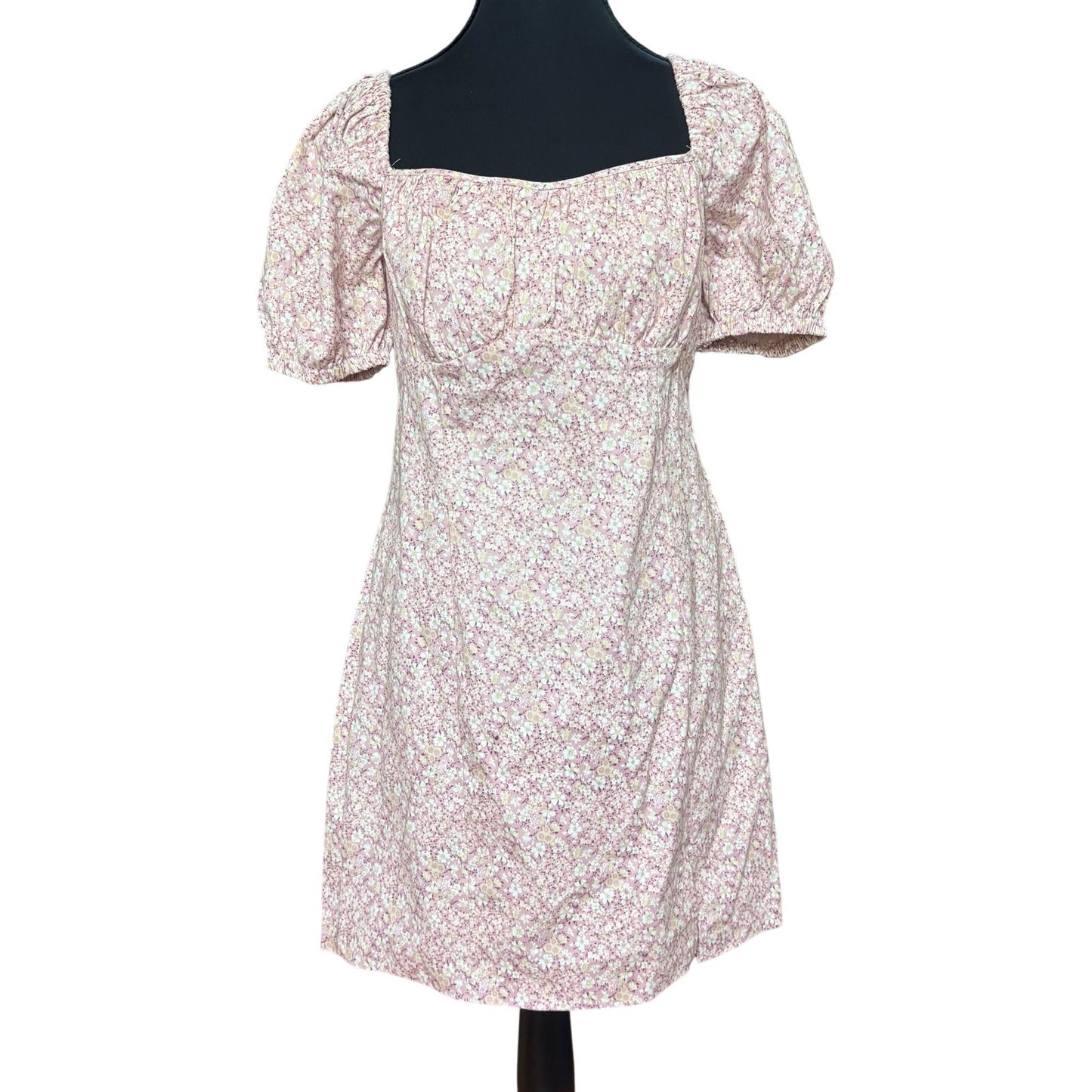 ASTR The Label Wendy floral puff sleeve smocked back mini dress SIZE L