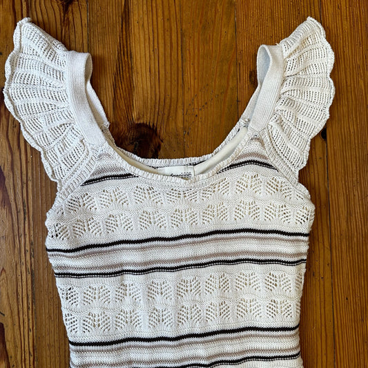 Freshman 1996 cream brown striped knit crochet midi sleeveless dress SIZE S