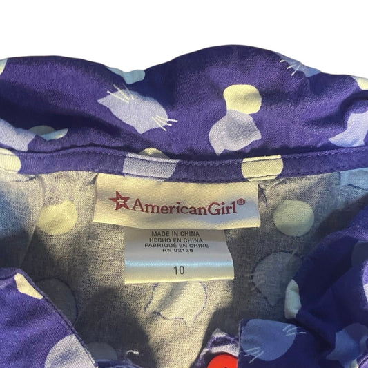 American Girl cat blue polka dot sleeveless tie waist girls dress SIZE 10