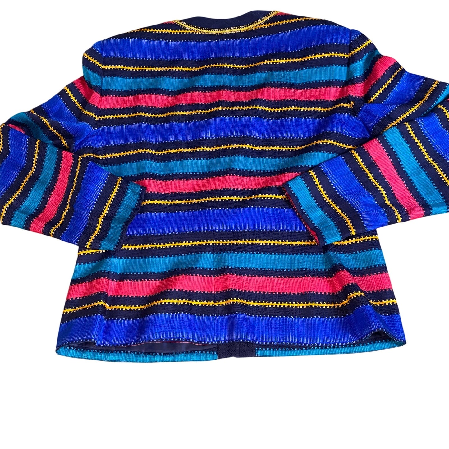 Adrianna Papell vintage silk blue pink stripped button blazer jacket SIZE 14