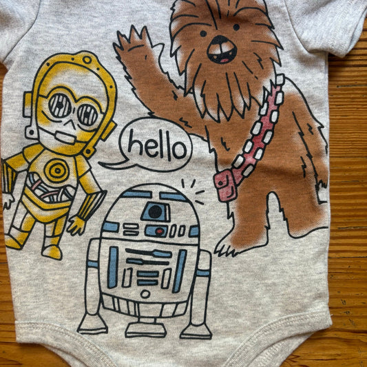 Star Wars character graphic gray short sleeve baby one piece SIZE 12M
