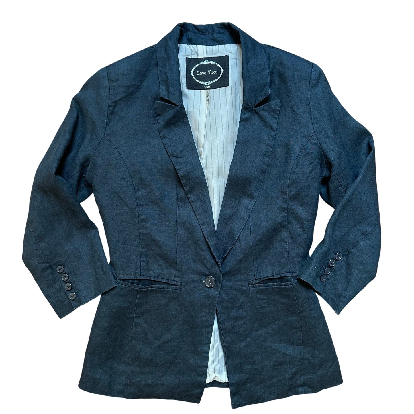 Love Tree navy blue linen button blazer SIZE S