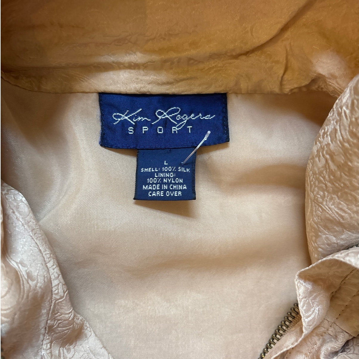 Kim Rogers vintage gold silk full zip padded shoulders bomber jacket SIZE L
