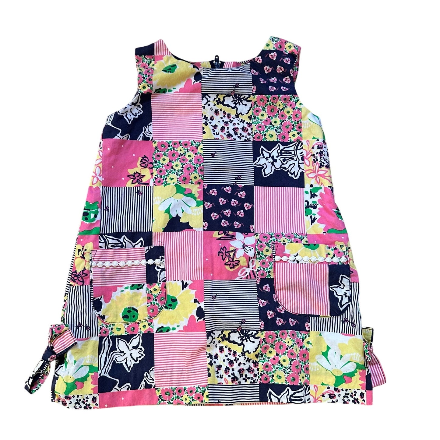 Lilly Pulitzer navy blue pink pattern checkered floral sleeveless dress SIZE 2