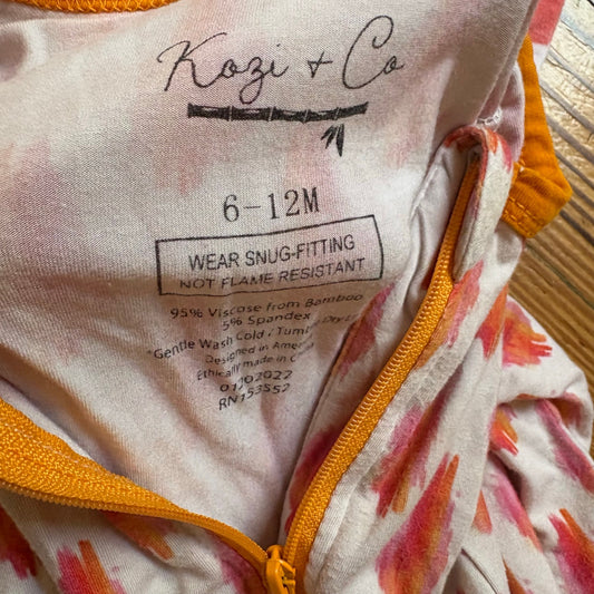 Kozi & Co orange red pattern bamboo full zip bodysuit pajamas SIZE 6-12M