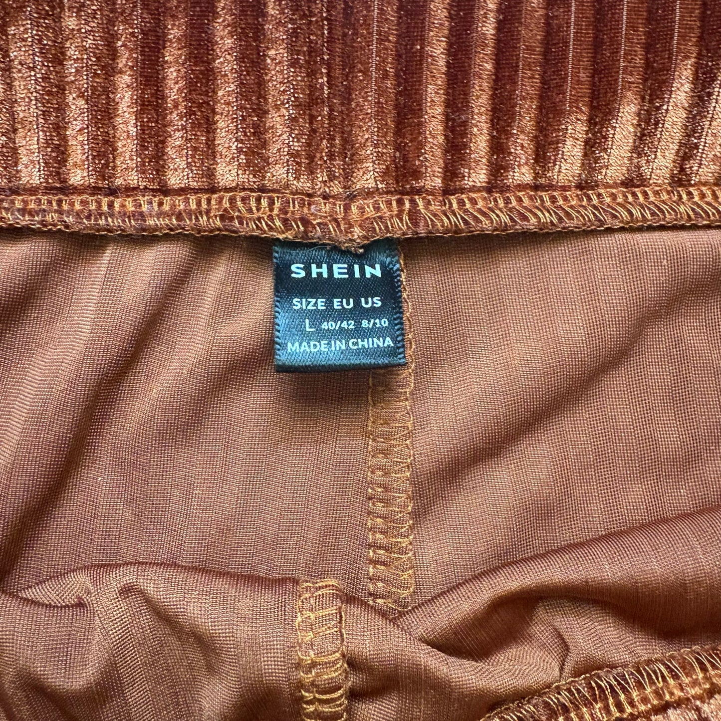 Shein brown velvet flare bottom high waisted pull on pants SIZE L
