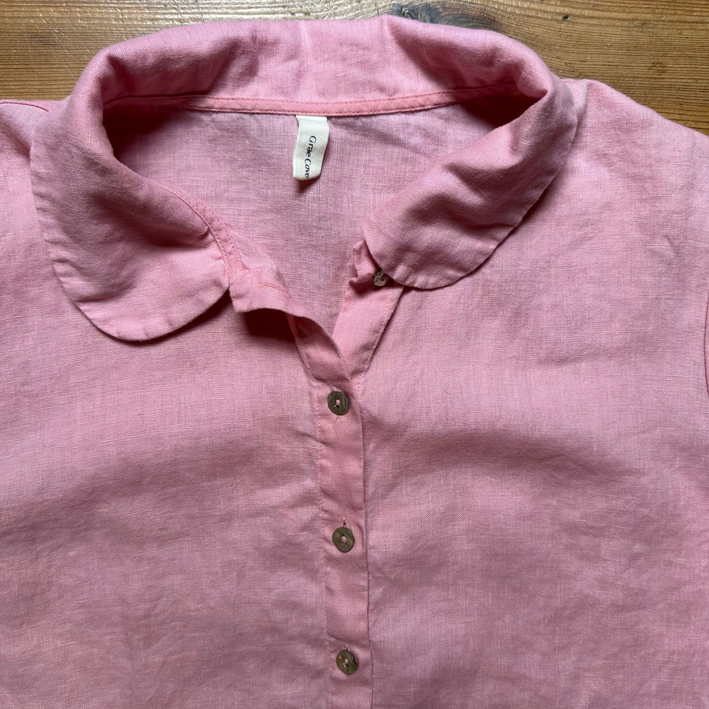 Grae Cove light pink linen button up quarter sleeve shirt SIZE XL