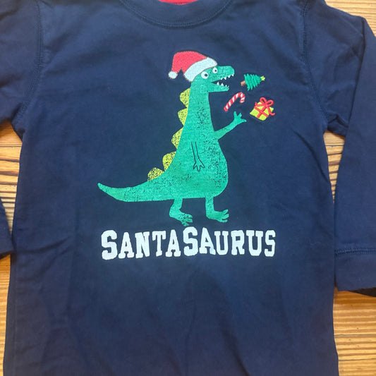 Gymboree dark blue Christmas Santa dinosaur long sleeve shirt SIZE 3T