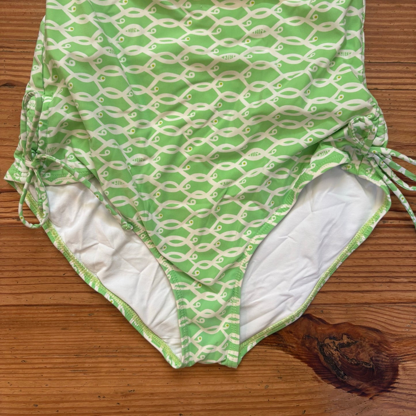 Lilly Pulitzer Rita green white fish pattern one piece swimsuit SIZE S