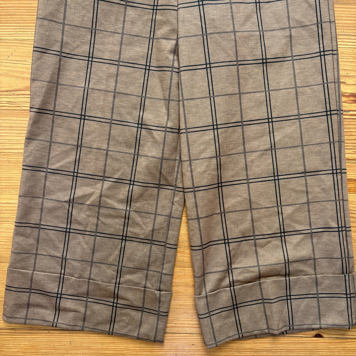 NWT New York & Company brown checkered wide leg cropped trouser pants SIZE 8