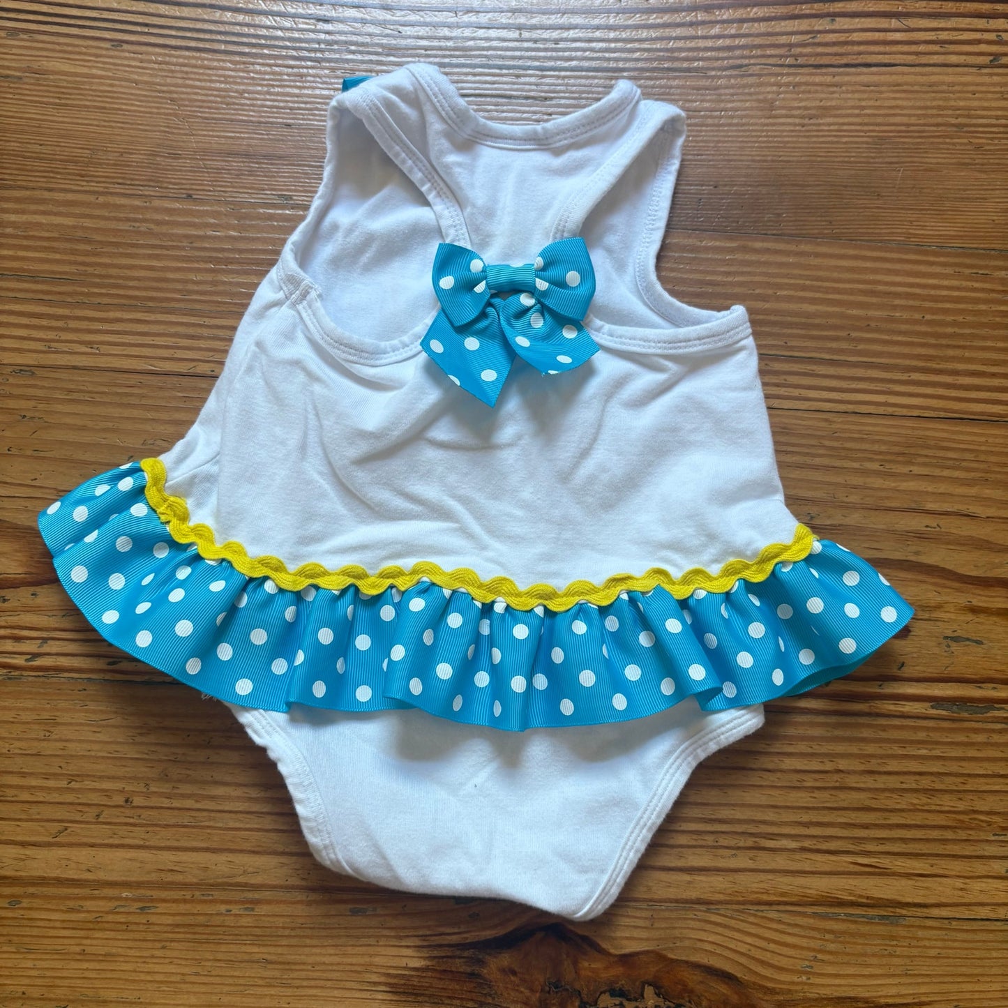 Bonnie Jean white blue polkadot ruffle fish tank baby bodysuit SIZE 3-6M