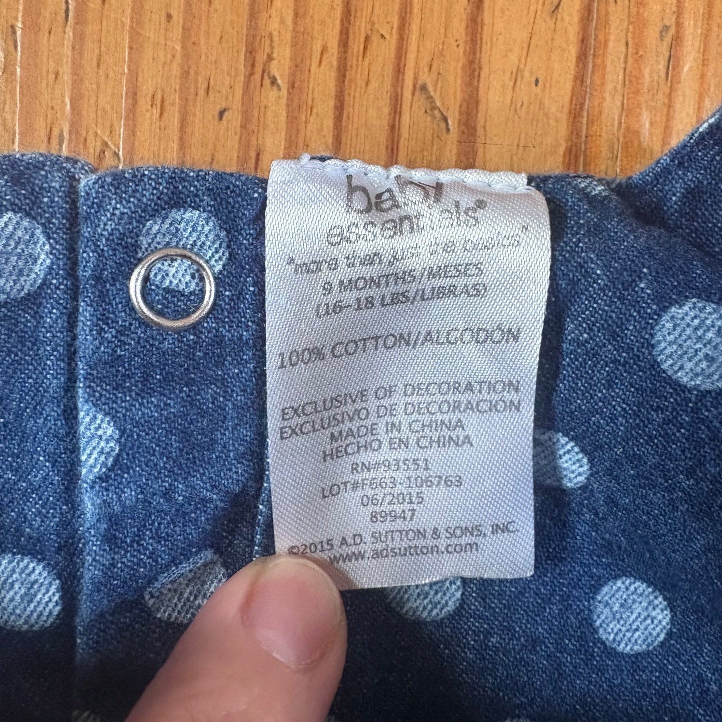 Baby Essentials 90s jean owl sleeveless ruffle bottom baby dress SIZE 9M