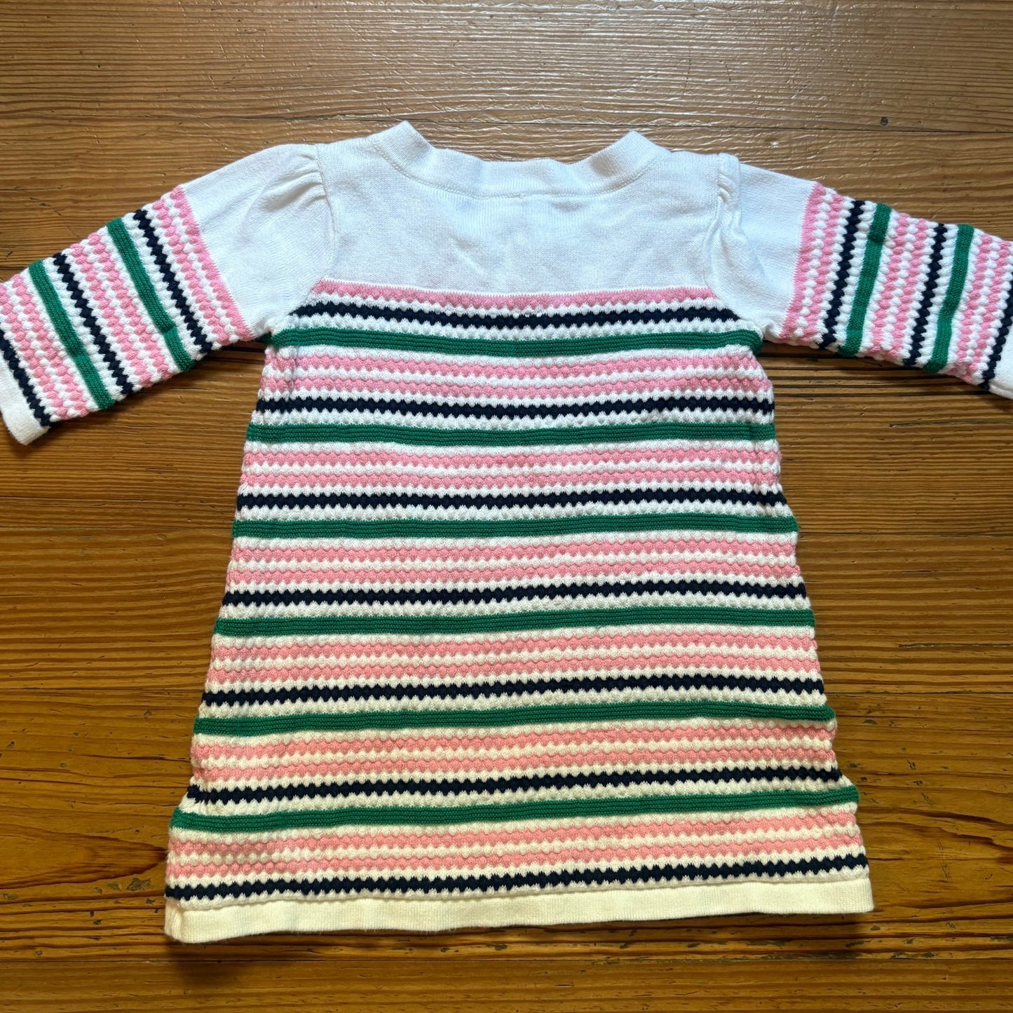 Janie and Jack white pink green striped quarter sleeve baby dress SIZE 12-18