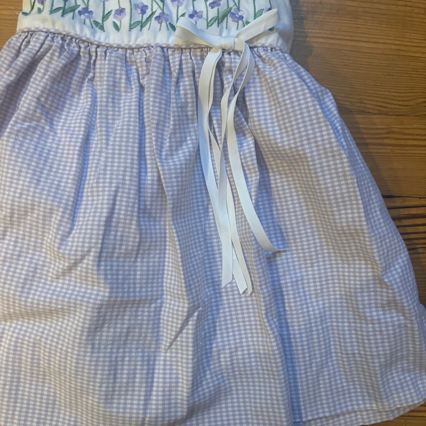 Rare Editions 90s purple sleeveless floral embroidered gingham dress SIZE 5