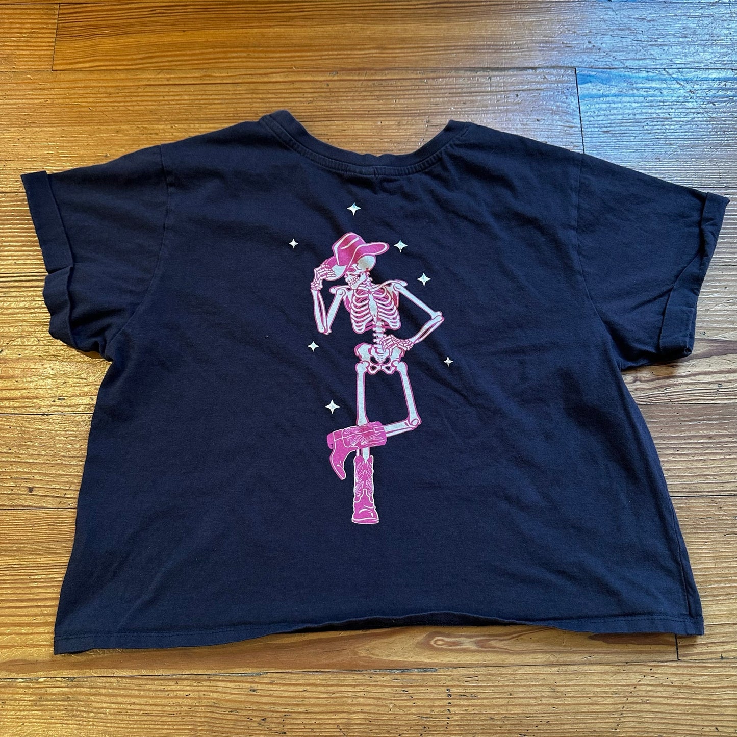 Darling Blue gray disco skeleton cropped short sleeve shirt SIZE XL