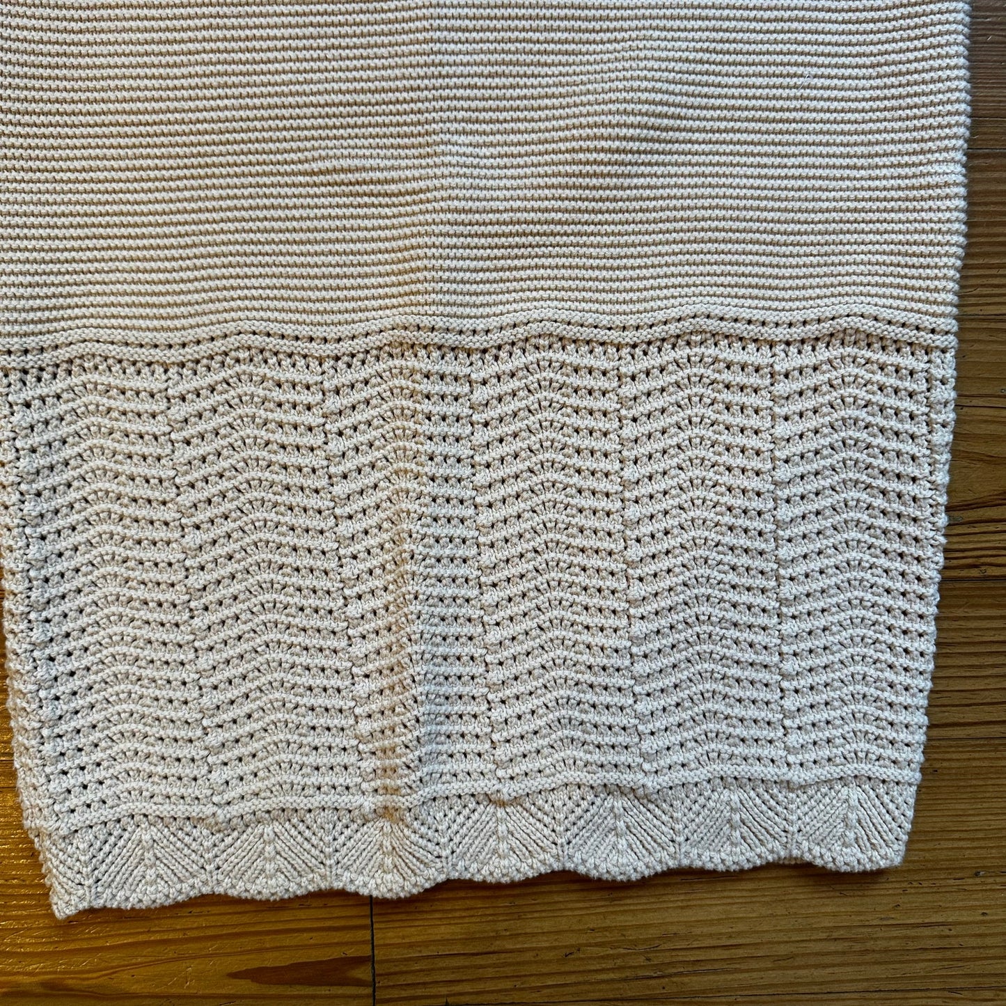 Beige knit crochet midi scalloped bottom pencil skirt SIZE M