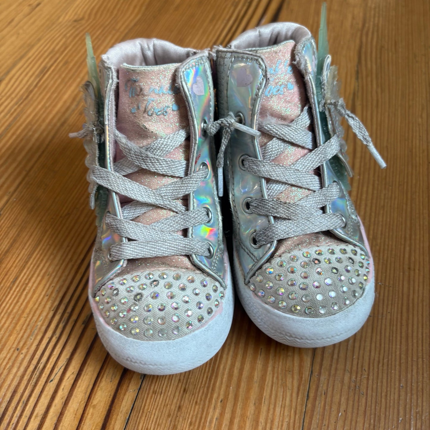 Skechers silver jeweled high top light up toddler sneakers SIZE 8