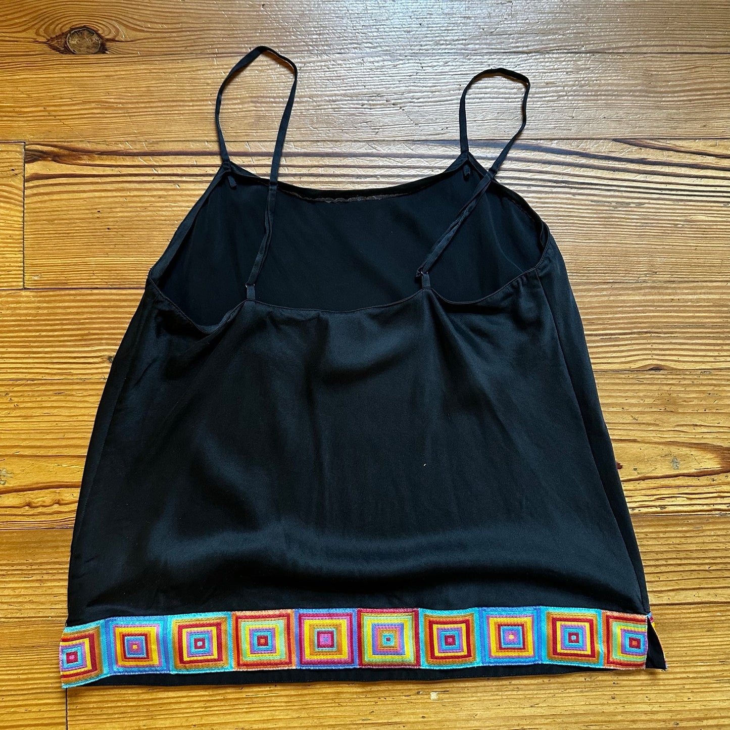 Judith Hart black silk colorful geometric trim cami sleepwear SIZE M