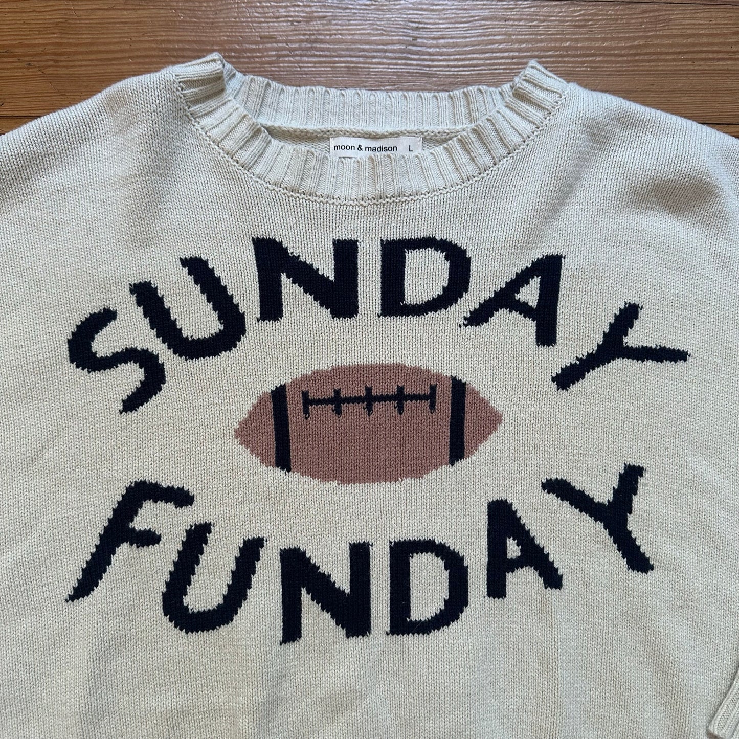Moon & Madison cream Sunday Funday oversized knit cropped sweater SIZE L