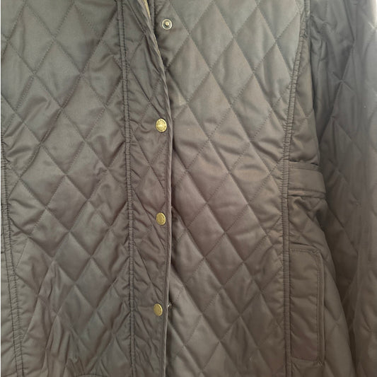 L.L. Bean black quilted two way zip plaid lined jacket SIZE MP