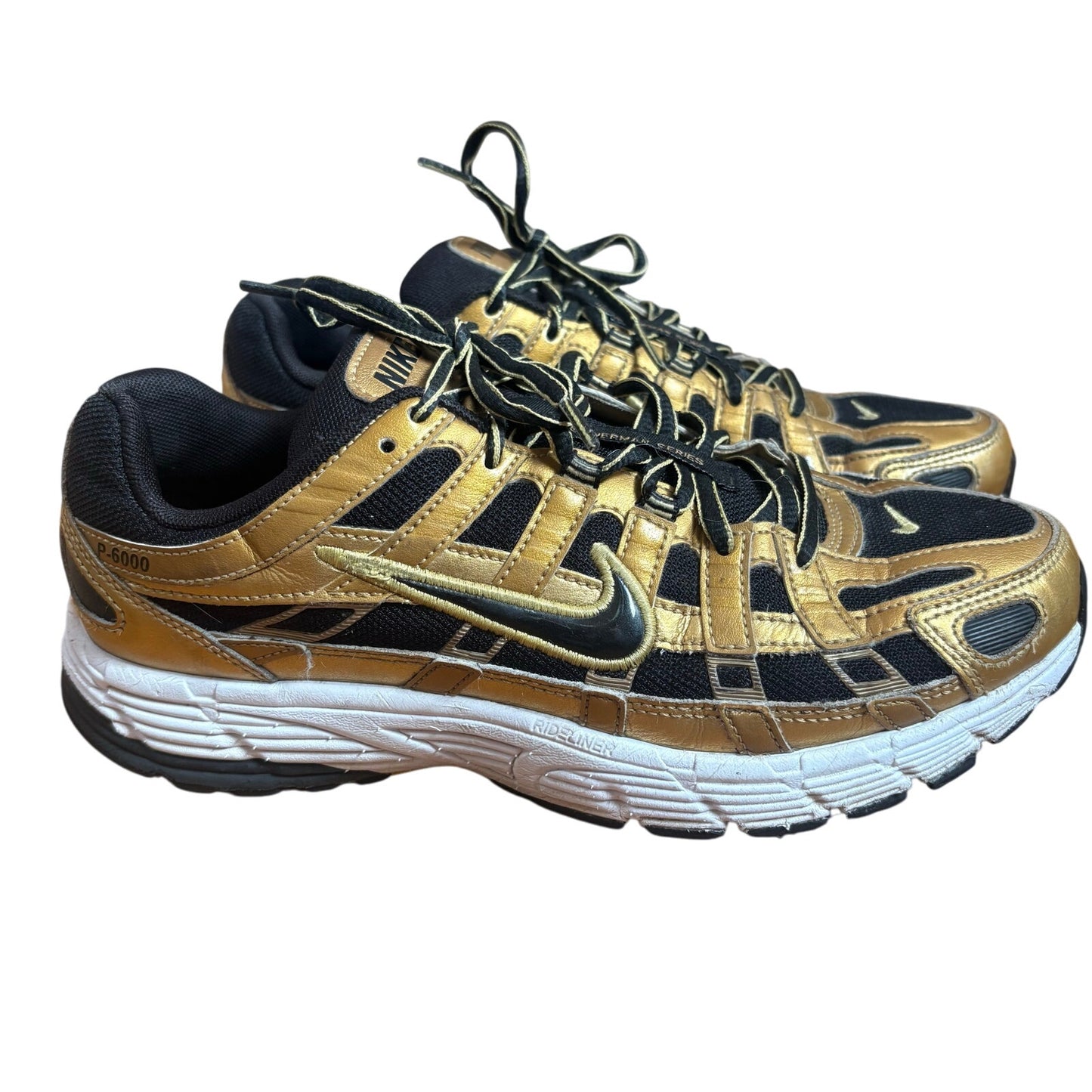 Nike P-6000 metallic gold black low top lace mens sneakers SIZE 8