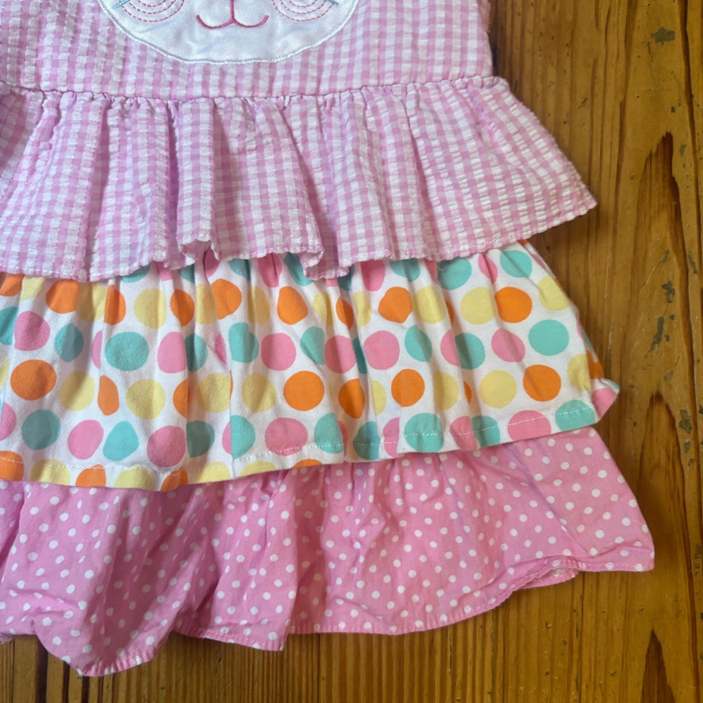 Rare Editions pink bunny polka dot pattern ruffle tiered sleeveless top SIZE 24M