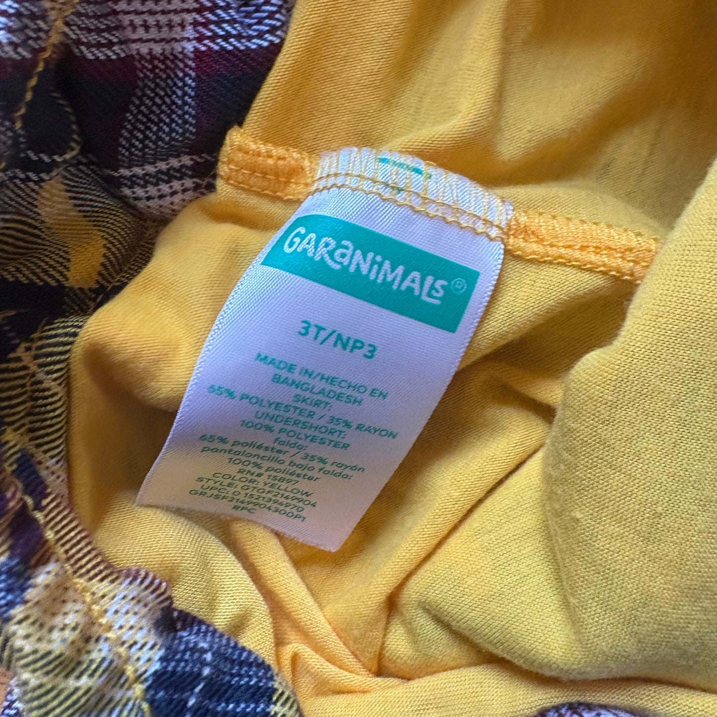 Garanimals yellow navy plaid school girl shorts lined toddler skirt SIZE 3T