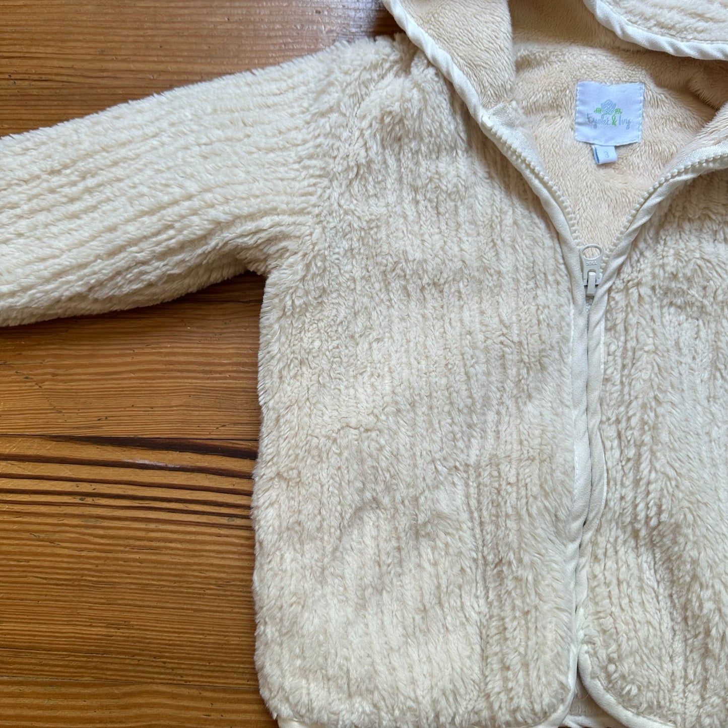 Eyelet & Ivy toddler ivory ribbed fleece hooded full zip sweater SIZE 3
