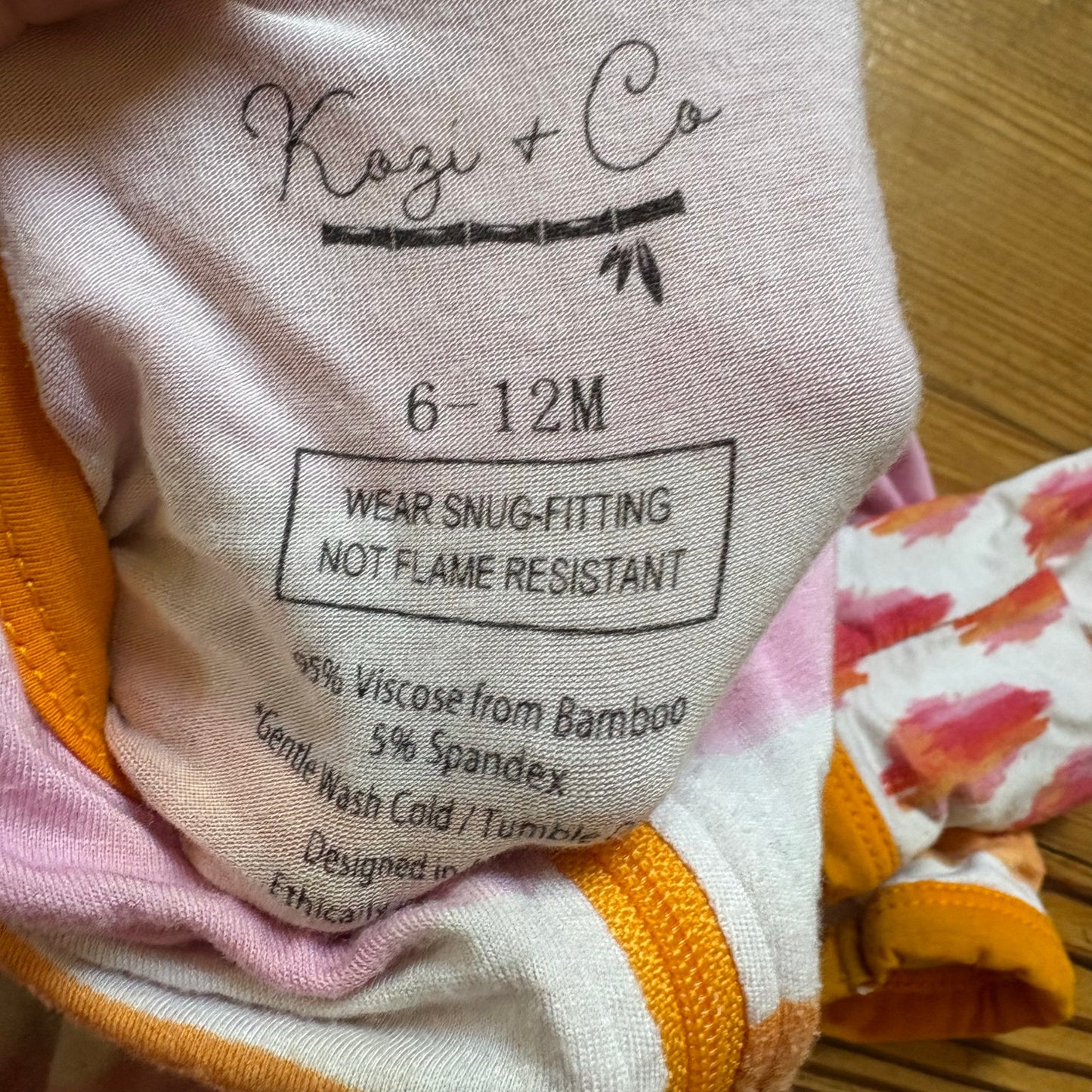 Kozi & Co orange red pattern bamboo full zip bodysuit pajamas SIZE 6-12M