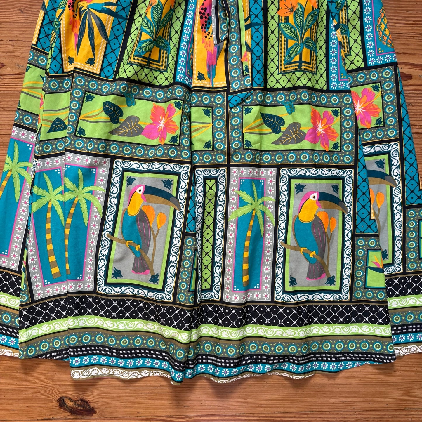 NWT Cato blue green tropical flowy elastic tie waistband maxi skirt SIZE M