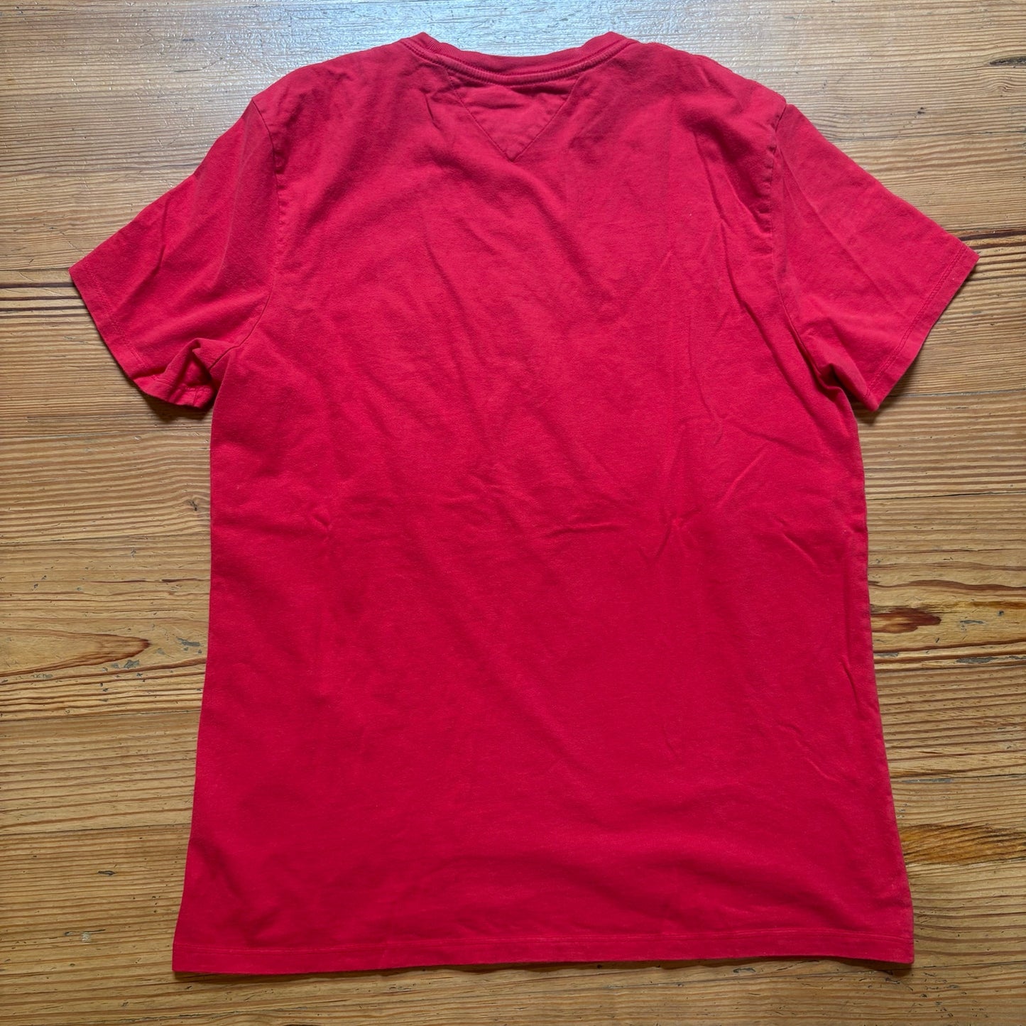 Tommy Hilfiger red retro gold embroidered cotton short sleeve mens shirt SIZE M