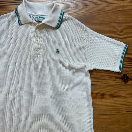 Original Penguin vintage Grand Slam ivory loose knit polo shirt SIZE L