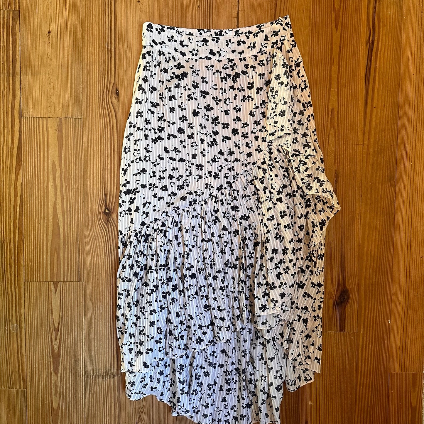 Ulla Johnson silk set ruffled black white floral pleated skirt and blouse SIZE 2