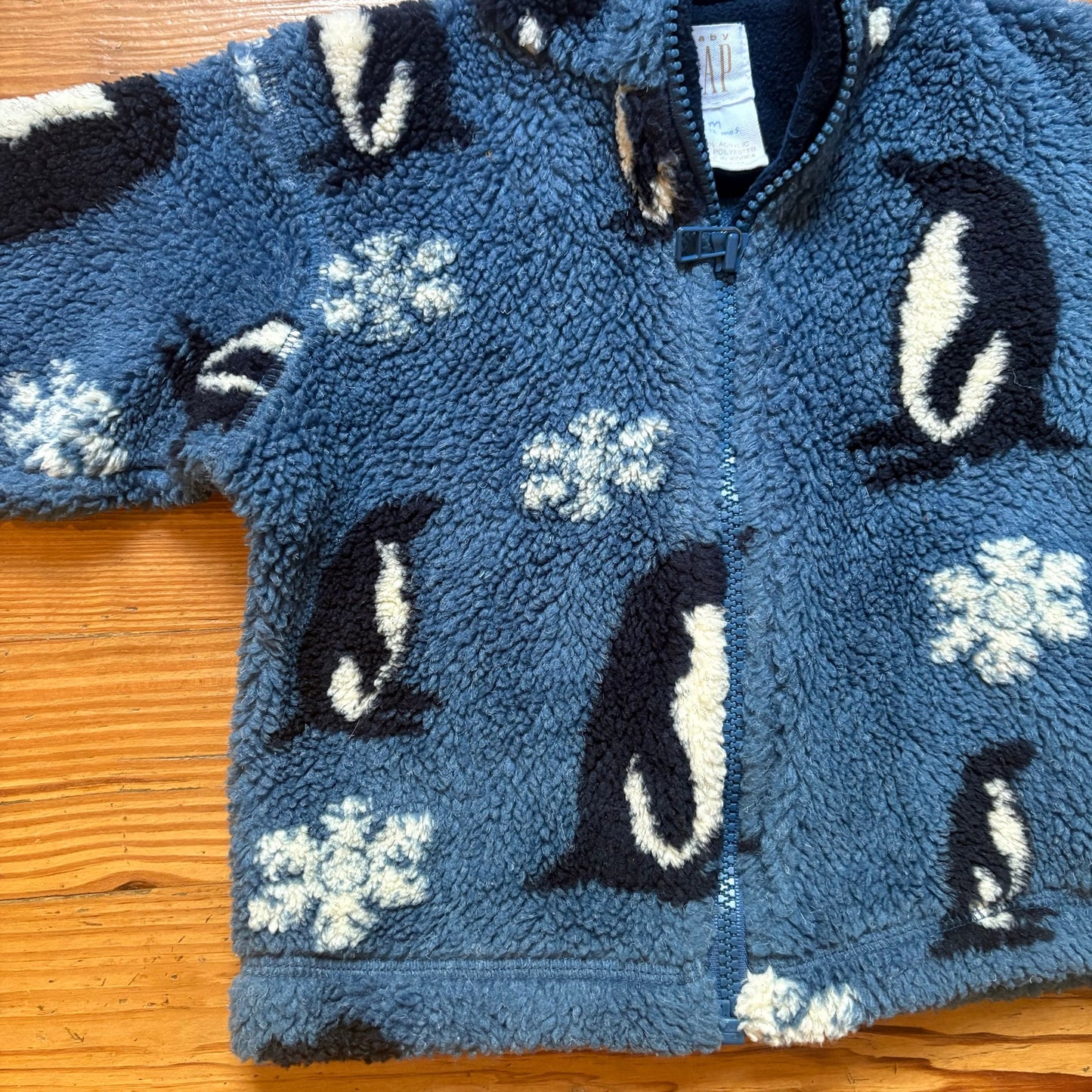Gap vintage 90s blue penguin snowflake fleece full zip baby sweater SIZE 6-12M