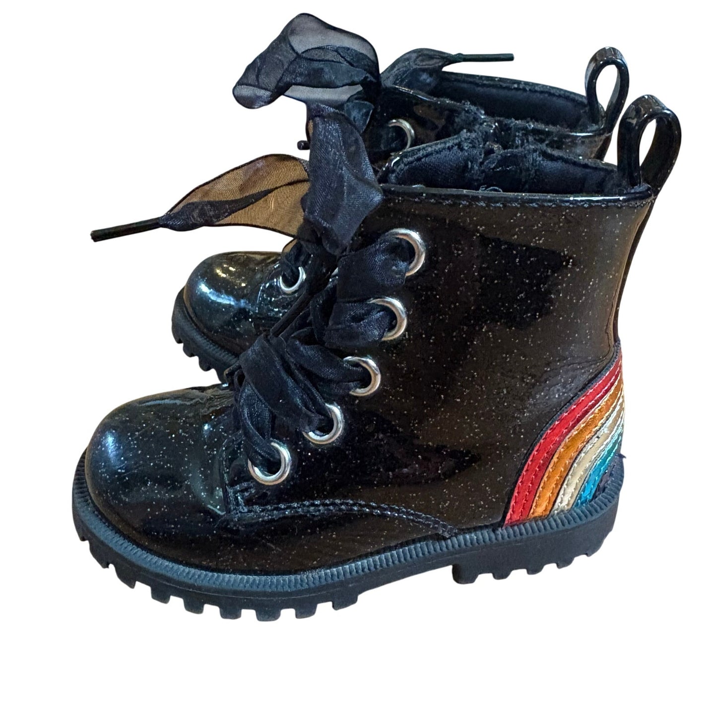 Self Esteem black patent leather rainbow high top lace toddler boots SIZE 6