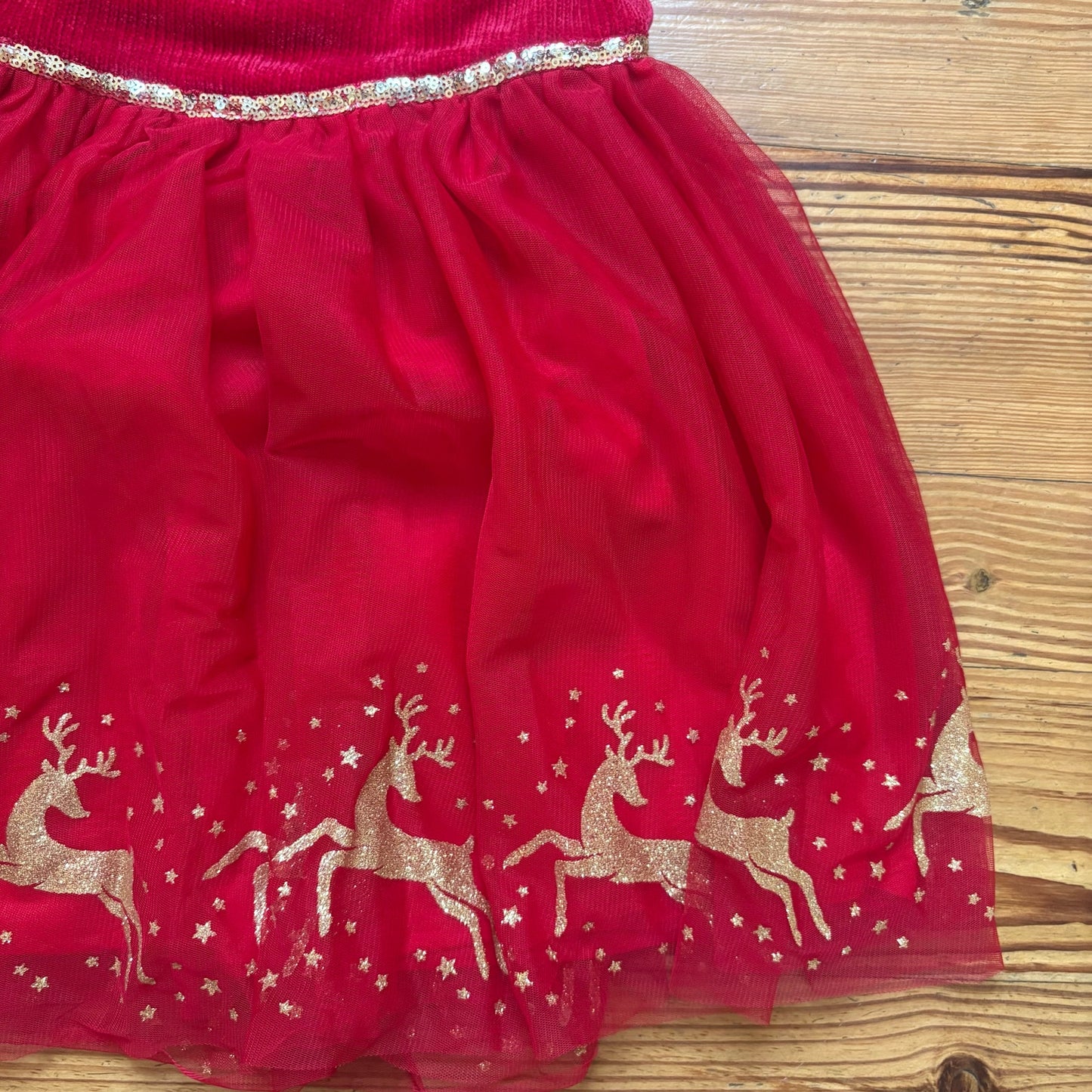 Lilt red sleeveless Christmas gold reindeer tulle girls dress SIZE 6